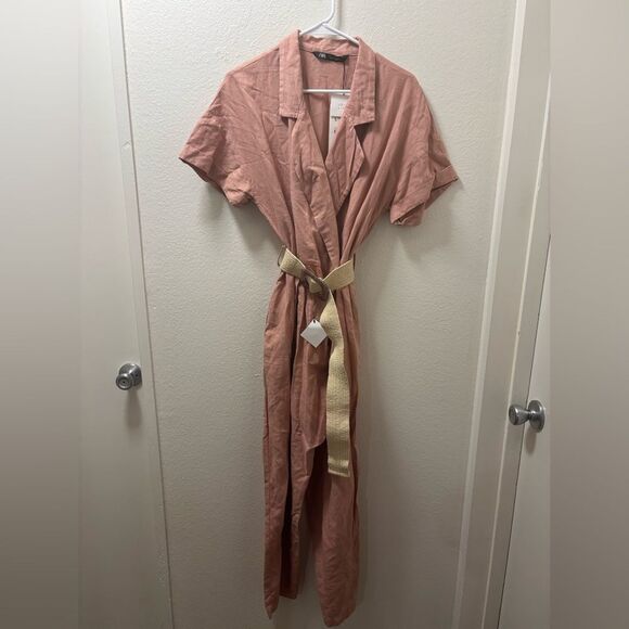 Zara Romper Women’s size Large pink NWT belted linen romper travel summer - Picture 2 of 4